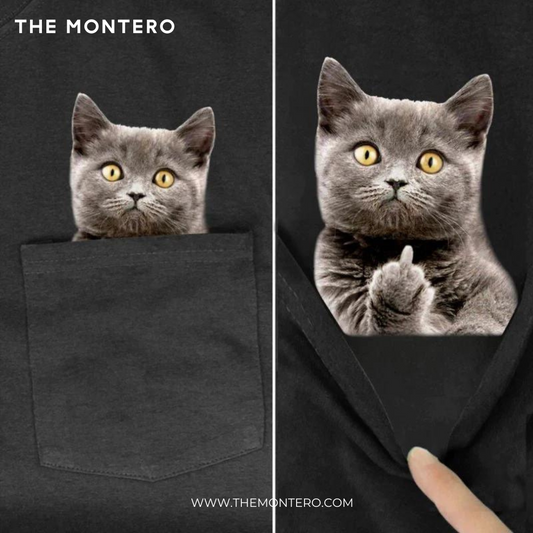 GRAY CAT POCKET T-SHIRT