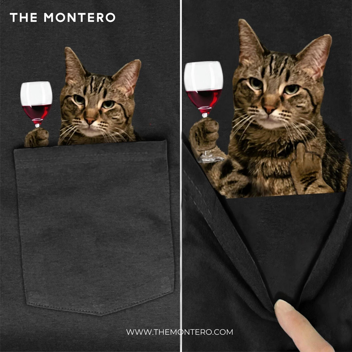 TABBY CAT WINE POCKET T-SHIRT