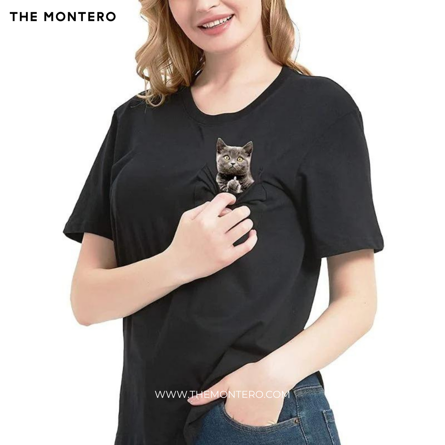 GRAY CAT POCKET T-SHIRT