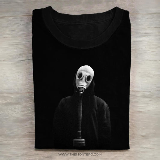 The Man in Black Wearing Gas Mask T-shirt